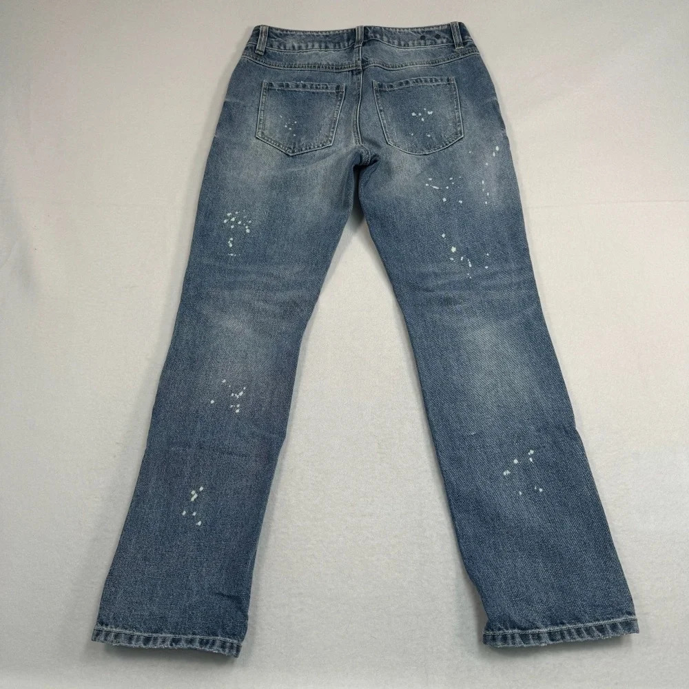 Cabi 100% Bf Straight Leg Jeans Womens Sz 2 Medium Blue Mid Rise Paint Splatter - Picture 4 of 13